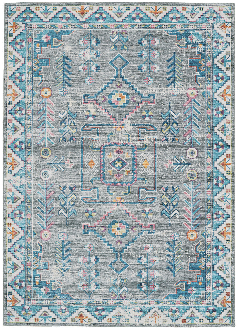 Washable Barron Grey and Green Rug 5ft x 7ft by Homeportonline