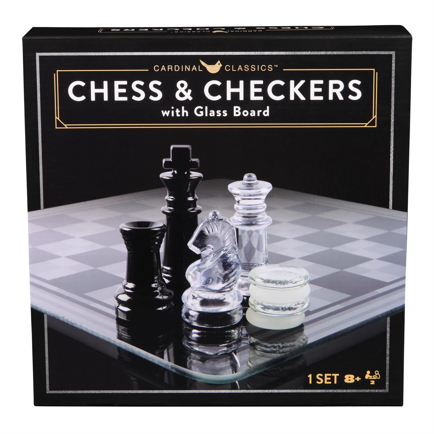Game Cardinal Classics Chess & Checkers Black & Clear with Glass Board