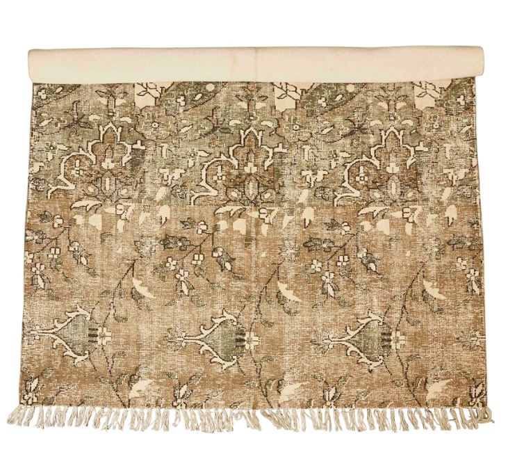 Rug Woven Cotton Distressed Print With Fringe Greens 4' x 6' by Homeportonline