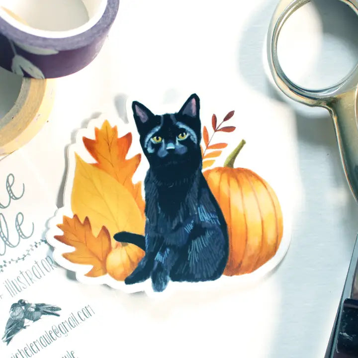 Black Cat and Pumpkins Sticker