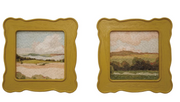 Wall Décor Wood Scalloped Frame Slub Fabric Landscape 2 Styles 11.75" sq. (Sold Individually) by Homeportonline