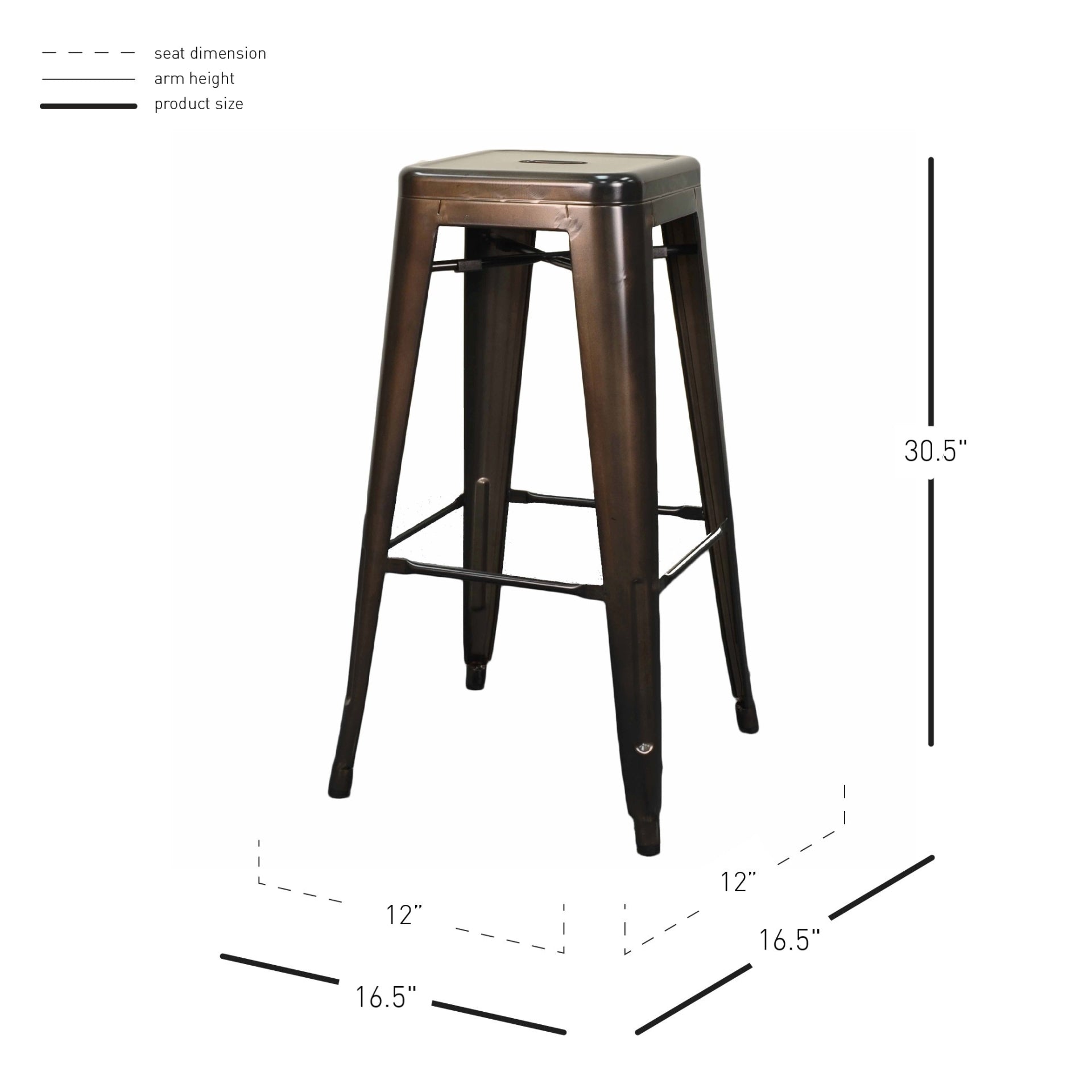 Metropolis All Metal Backless Bar Stool 30in Gunmetal by Homeportonline
