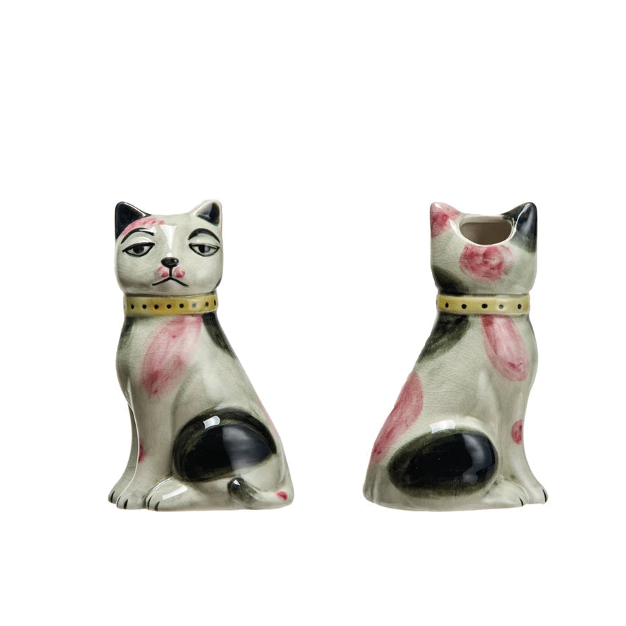 Vase Stoneware Vintage Reproduction Cat White, Pink & Black by Homeportonline