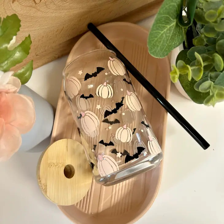 Pumpkin Glass Cup, Pink Halloween Cup, Pink Pumpkin Cup by Wild Lark