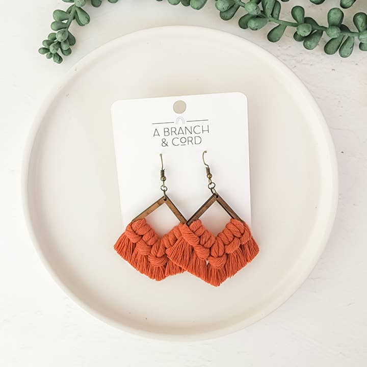 Macrame Fringe Earrings - Diamond/ Statement