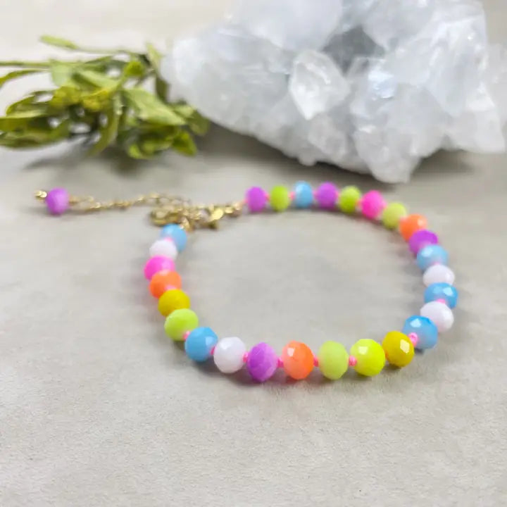 Mixed Neon Crystal Beaded Handknotted Bracelet