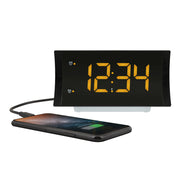 Curved Amber Alarm Clock with Radio and USB Charging by Homeportonline