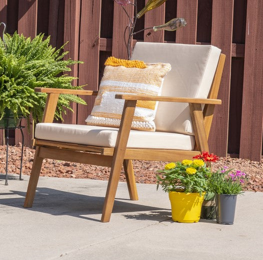 Cosgrove Acacia Wood Outdoor Chair with Natural Cushion by Homeportonline