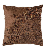 Pillow Velvet Brown Embroidered 16" Square by Homeportonline