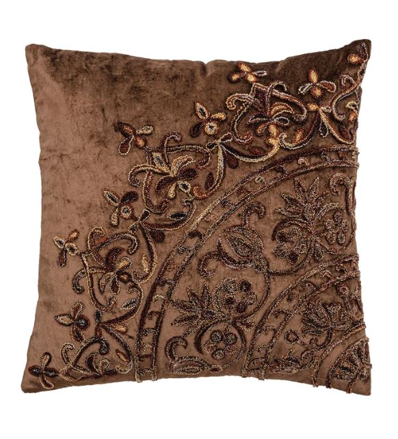 Pillow Velvet Brown Embroidered 16" Square by Homeportonline