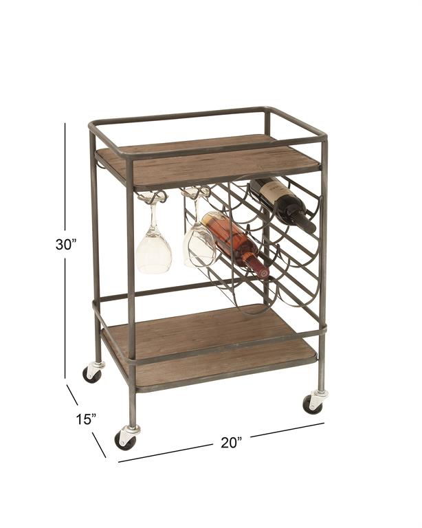 Brown Wood Rolling 2 Shelf Bar Cart by Homeportonline