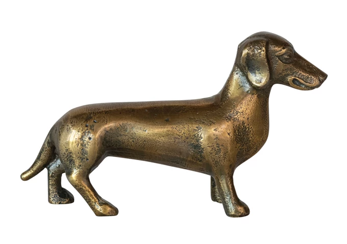 Decor Figurine Cast Aluminum Dachshund Brass Finish by Homeportonline