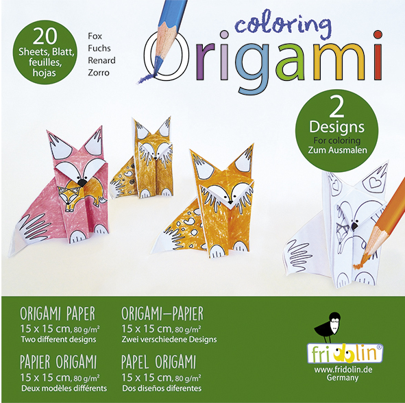 Kids Coloring Origami 15cm x 15cm Foxes by Homeportonline