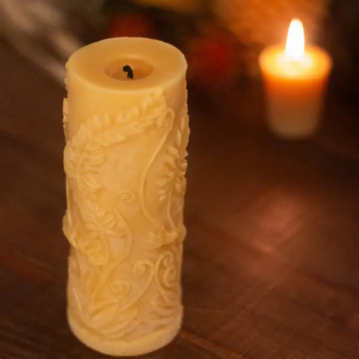 Beeswax Fern Pillar Candle