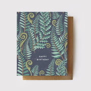"Happy Birthday" Blue Green Ferns Card