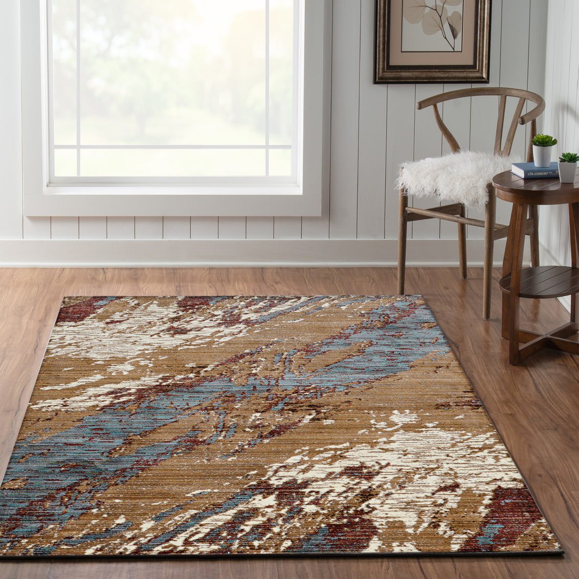Illusions Marble Beige and Blue Rug 5ft x 8ft by Homeportonline