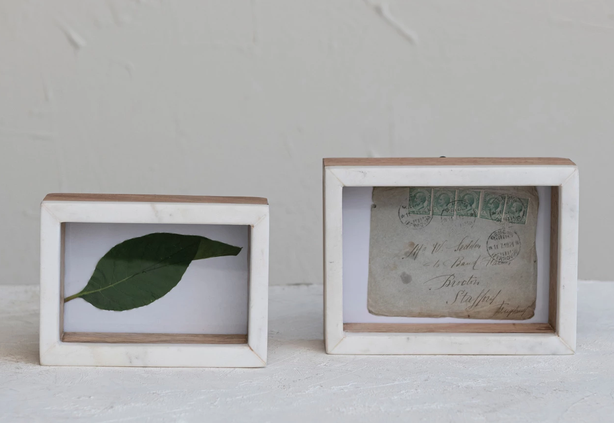 Frame Shadow Box Marble & Mango Wood Holds 5"x 7" by Homeportonline