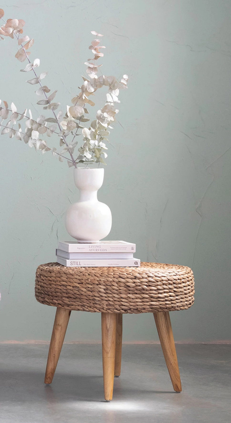 Stool Handwoven Water Hyacinth & Teakwood 19"h by Homeportonline