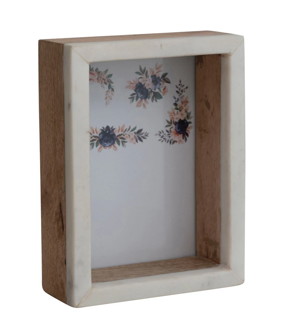 Frame Shadow Box Marble & Mango Wood Holds 5"x 7" by Homeportonline