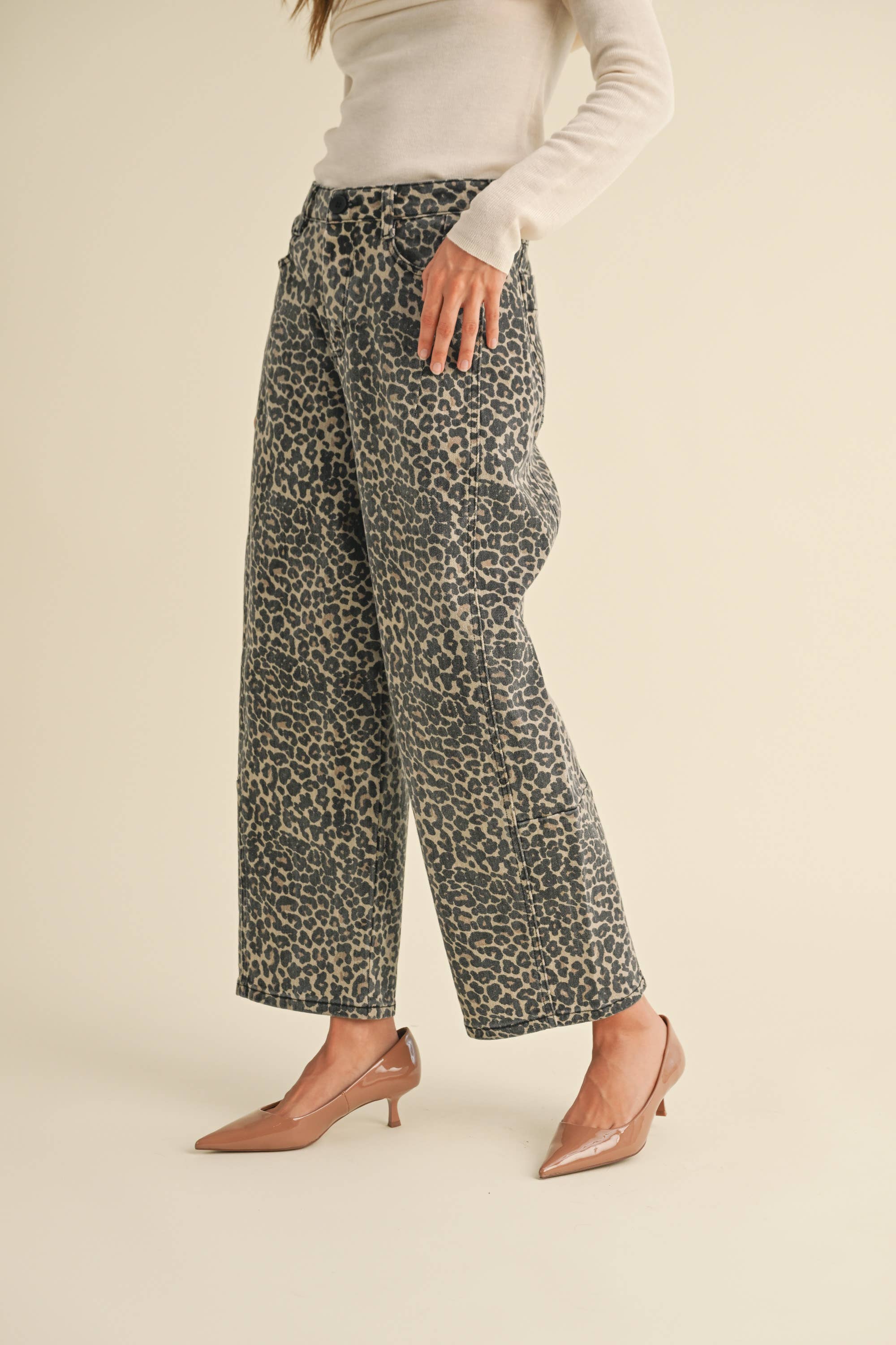 Miou Muse Leopard Print Barrel Pants by Dear Lucy