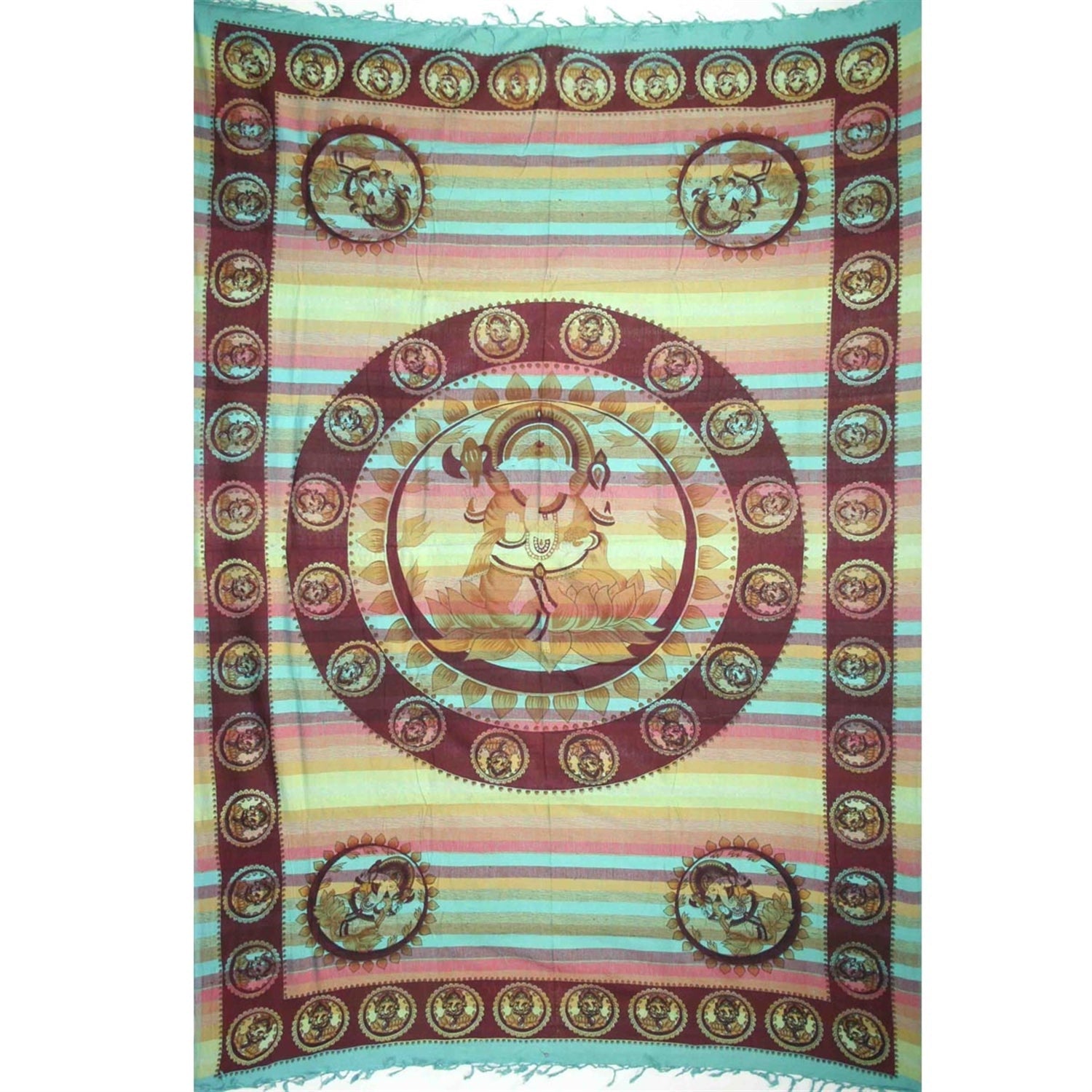 Tapestry Twin Size Overprint Madras Ganesh Yellow by Homeportonline