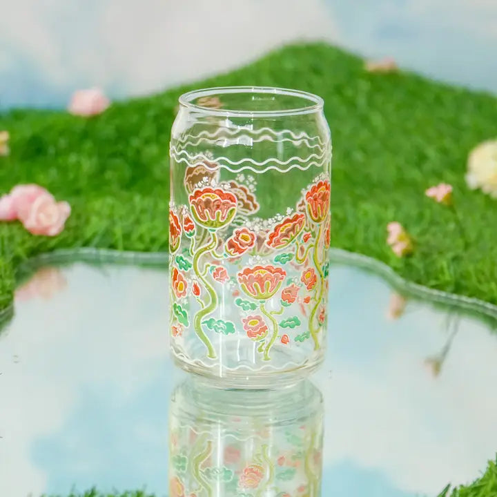 Pretty Poppy 16 oz. Can Glass| Stained Glass Flower Design