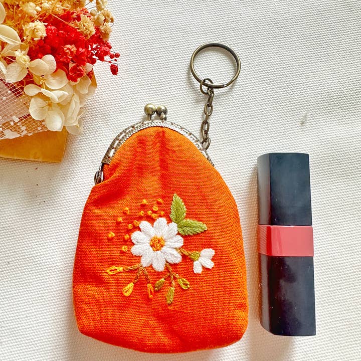 Floral Embroidered Keychain Pouch