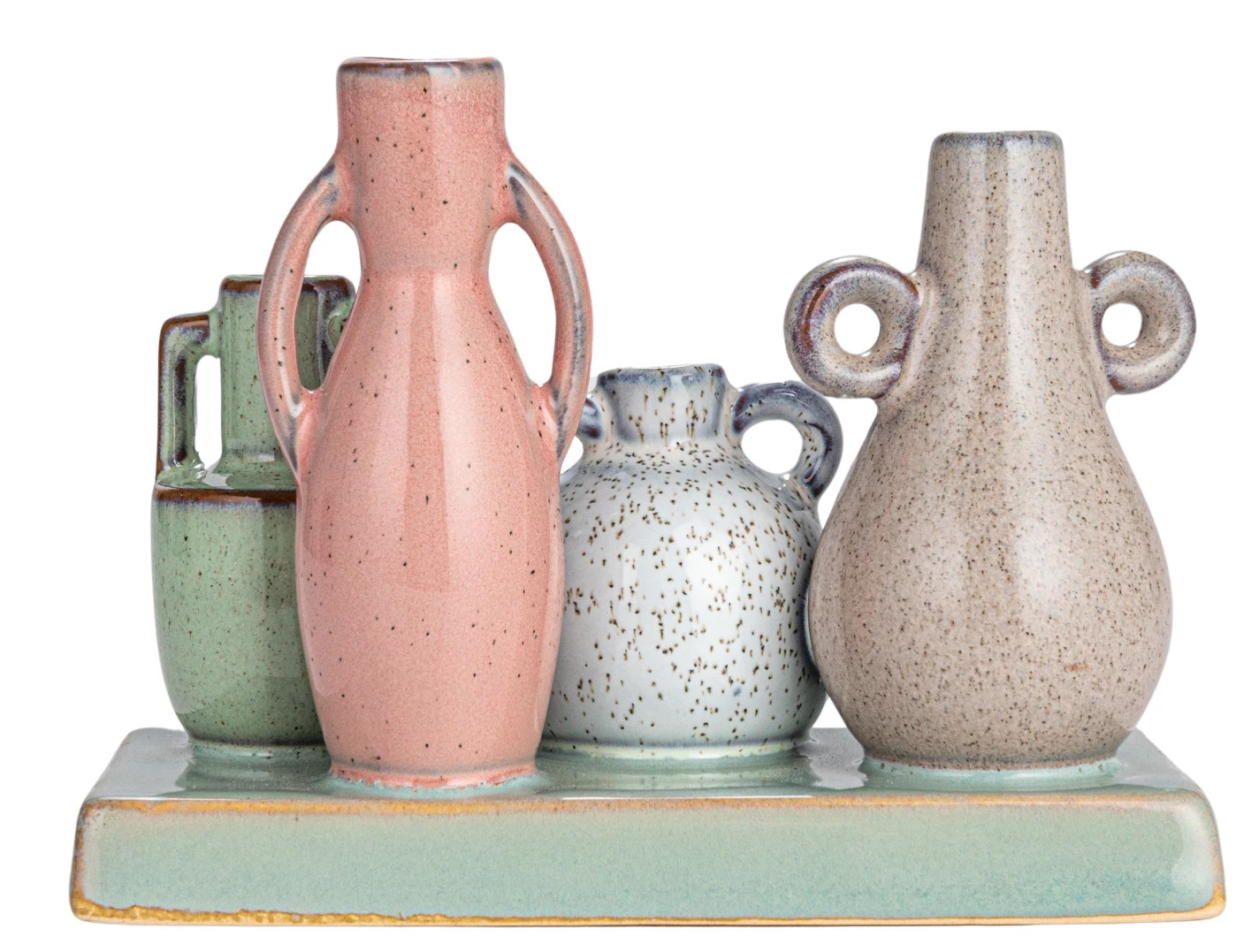 Vases Stoneware Set/4 Mounted on Tray Base Multicolor by Homeportonline