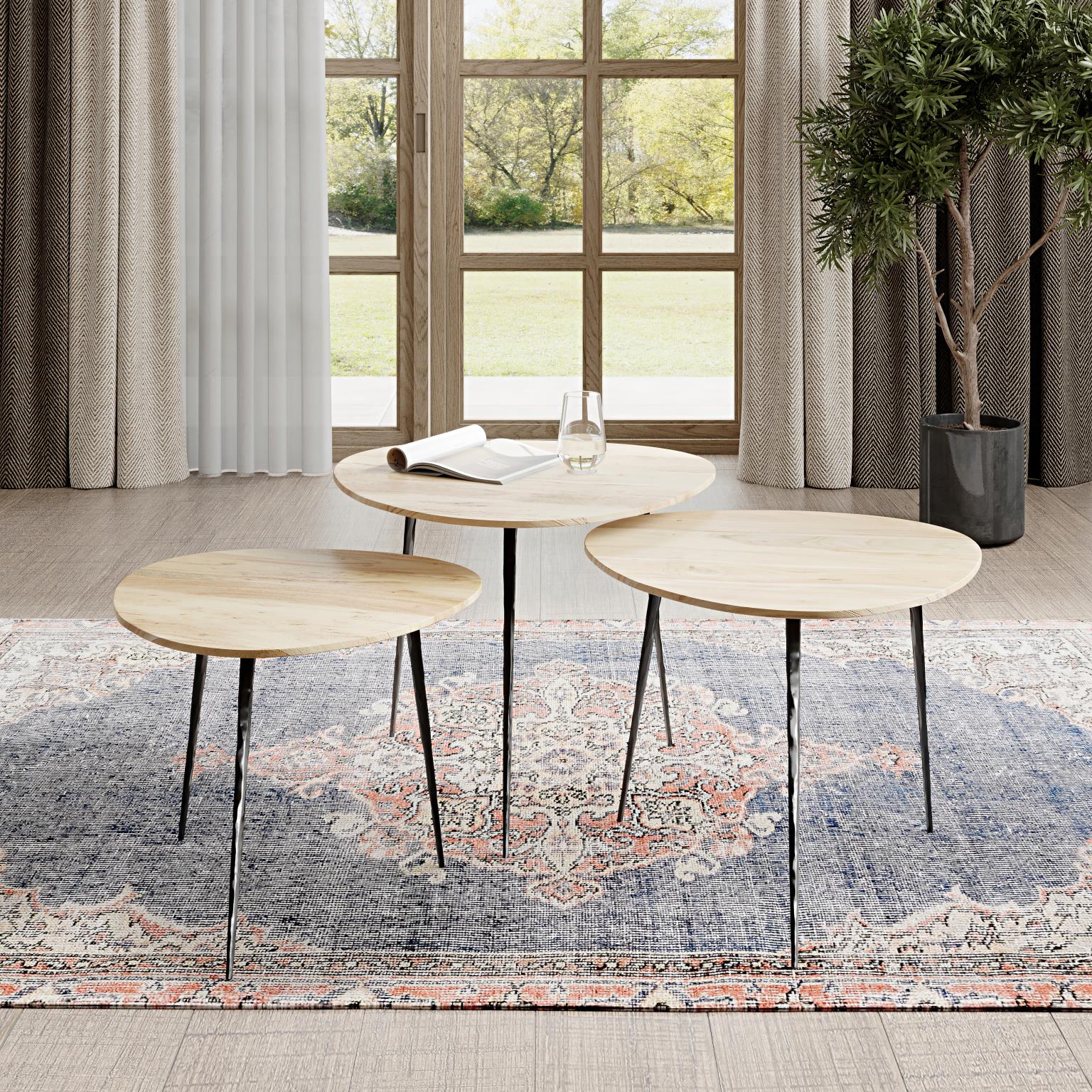 Global Archives Reeves Nesting Tables Mango Wood Natural Set of 3 by Homeportonline