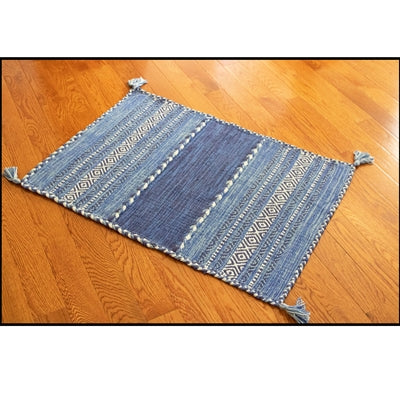 Rug Braided Tonal With Tassels Blue 2'x3' by Homeportonline