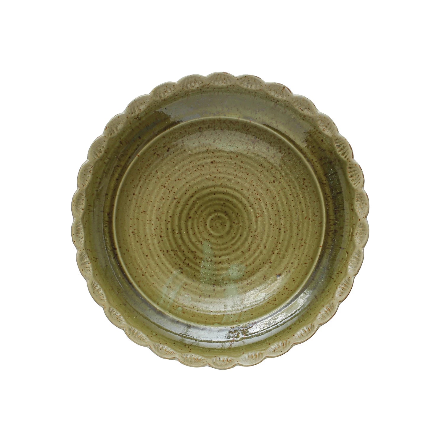 Stoneware Bowl w/ Scalloped Edge, Reactive Glaze, Green by Homeportonline