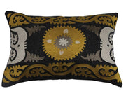 Pillow Lumbar Embroidered Center Medallion Wool Blend Gold & Black 14" x 20" by Homeportonline