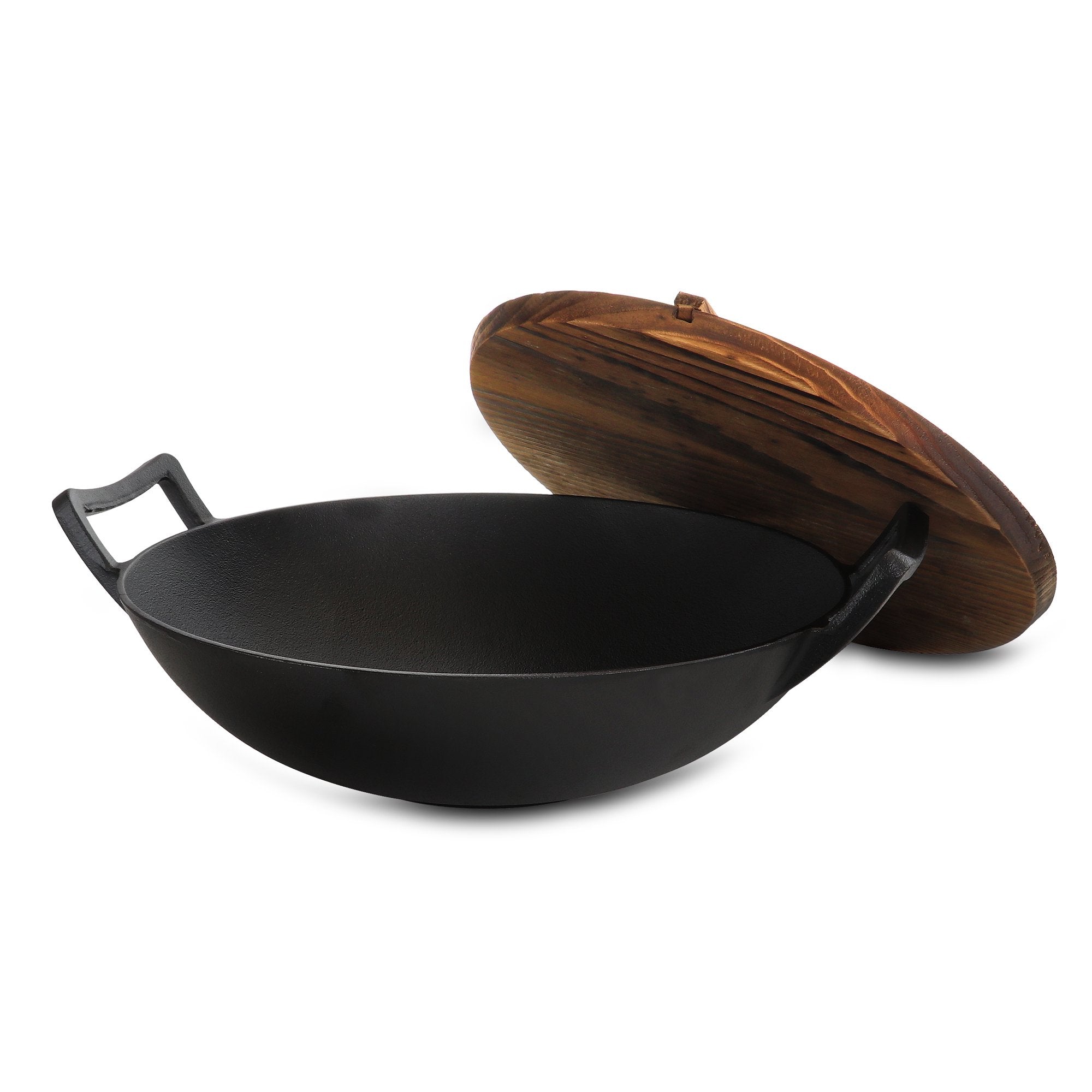 Addlestone 2 Piece 14 inch Heavy Duty Cast Iron Wok with Wood Lid by Homeportonline