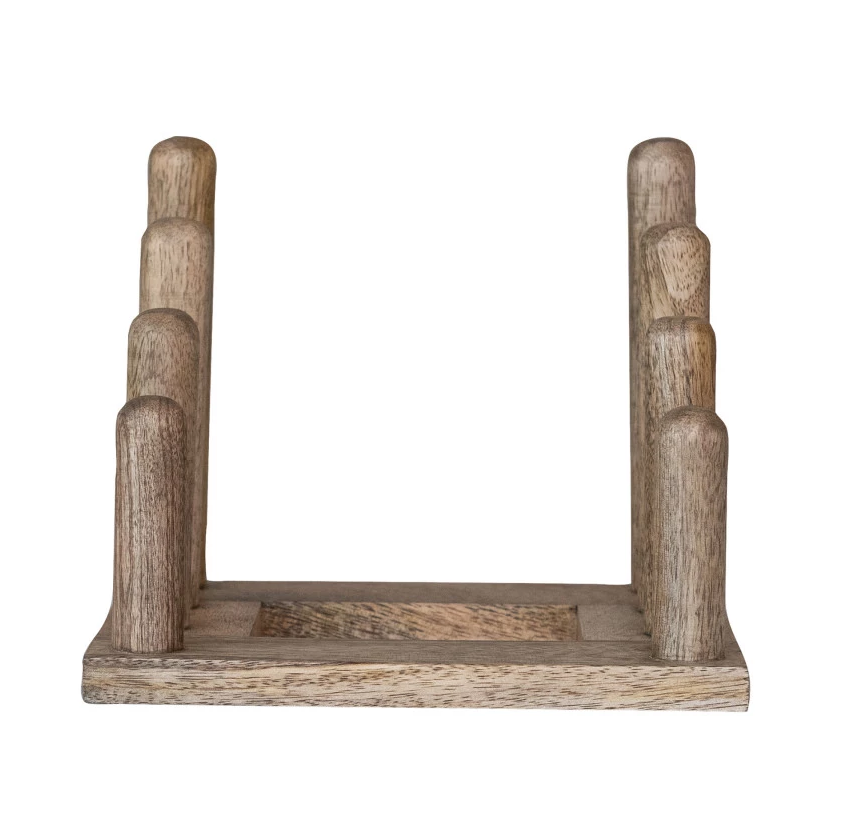 Plate Stand Mango Wood Holds Three Natural 8"l x 6.5"h by Homeportonline