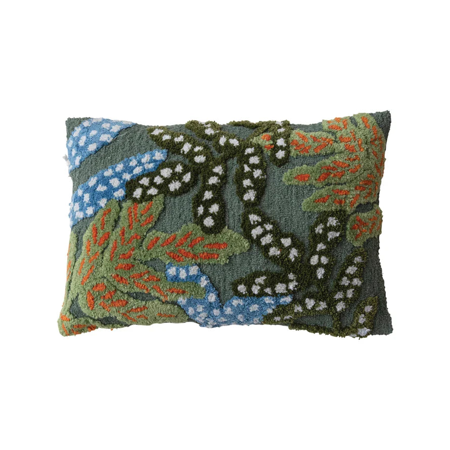 Throw Pillow Lumbar Woven Bouclé Indoor Outdoor Tufted Botanicals 24"L x 16"H by Homeportonline