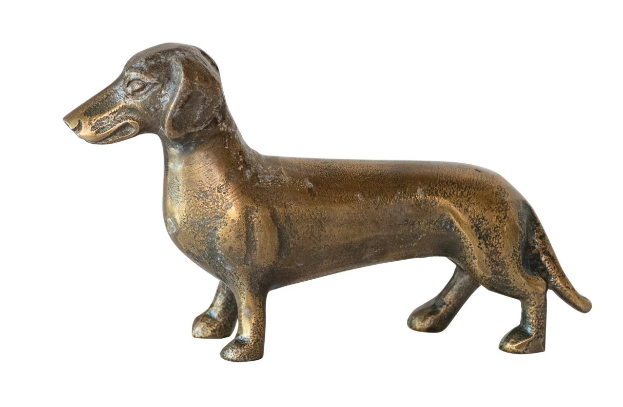 Decor Figurine Cast Aluminum Dachshund Brass Finish by Homeportonline