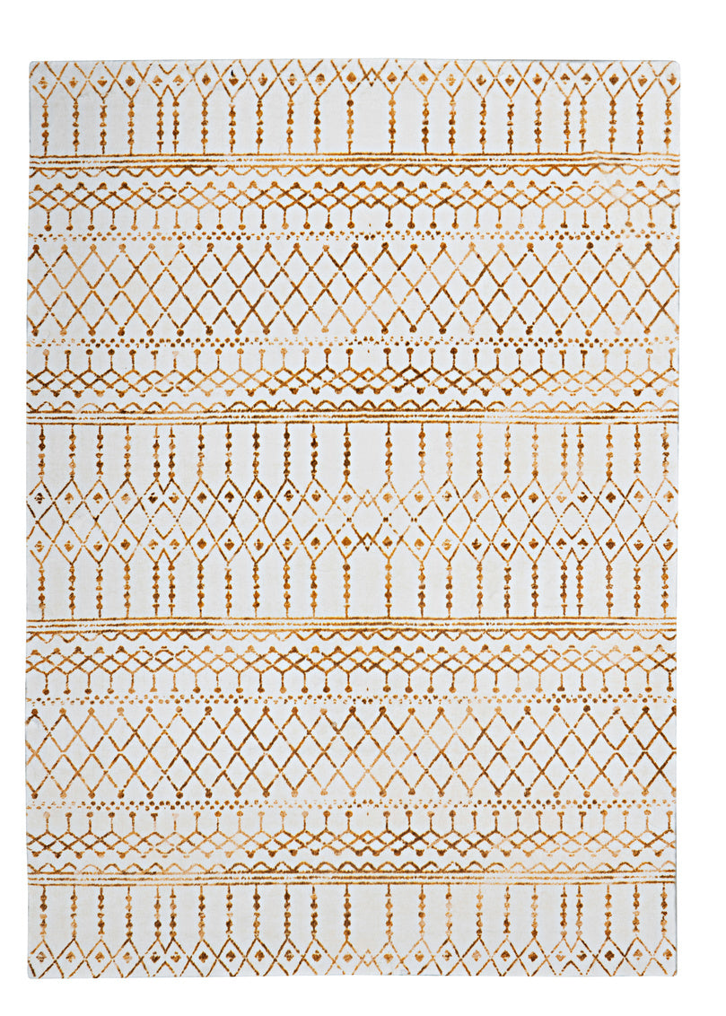 Motif Printed Faux Rabbit Fur Minear Ivory and Gold Rug 5ft x 7ft by Homeportonline