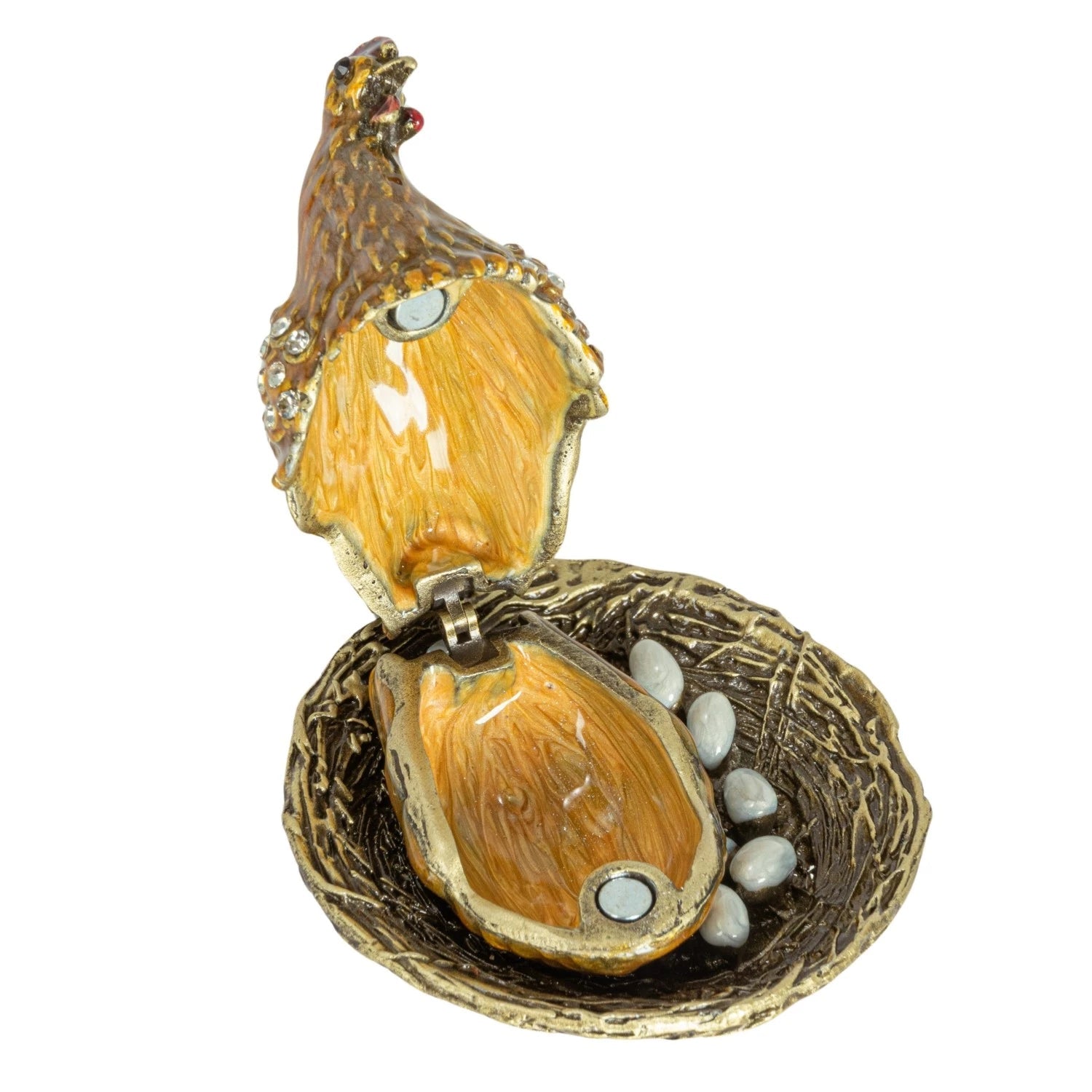 Trinket Box Enameled Metal Hen on Nest 2.75"w x 1.5"h by Homeportonline