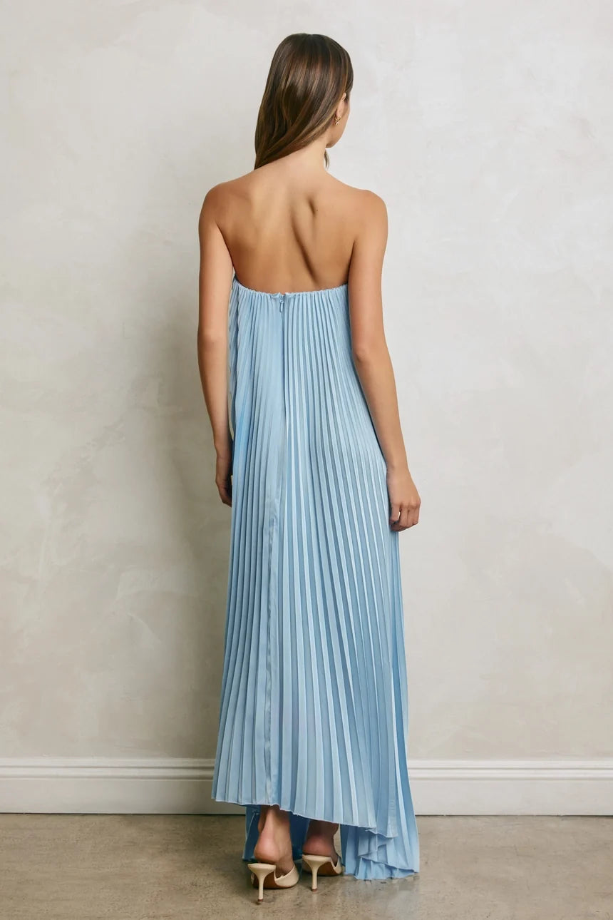 Dress Forum Satin Strapless Pleated Maxi Column Dress