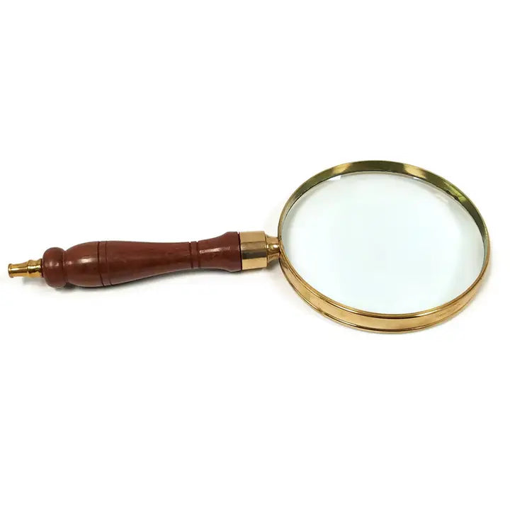 9-1/4" Brass and Wood Magnifier Glass with Storage Case