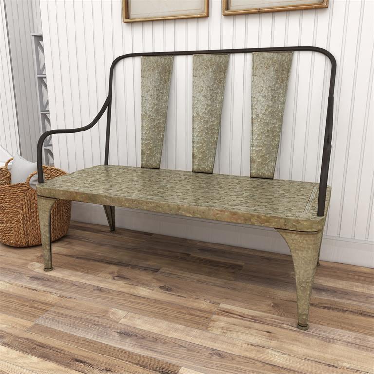 Silver Galvanized Metal Outdoor Farmhouse Bench by Homeportonline