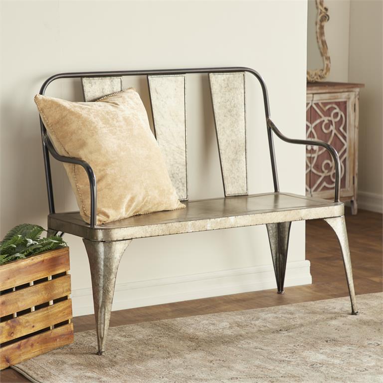 Silver Galvanized Metal Outdoor Farmhouse Bench by Homeportonline