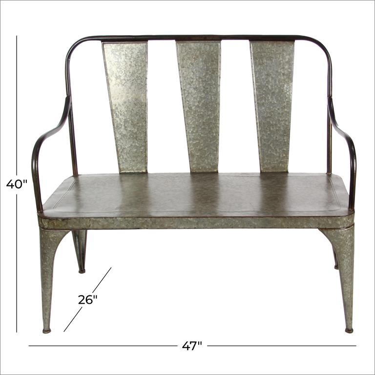 Silver Galvanized Metal Outdoor Farmhouse Bench by Homeportonline