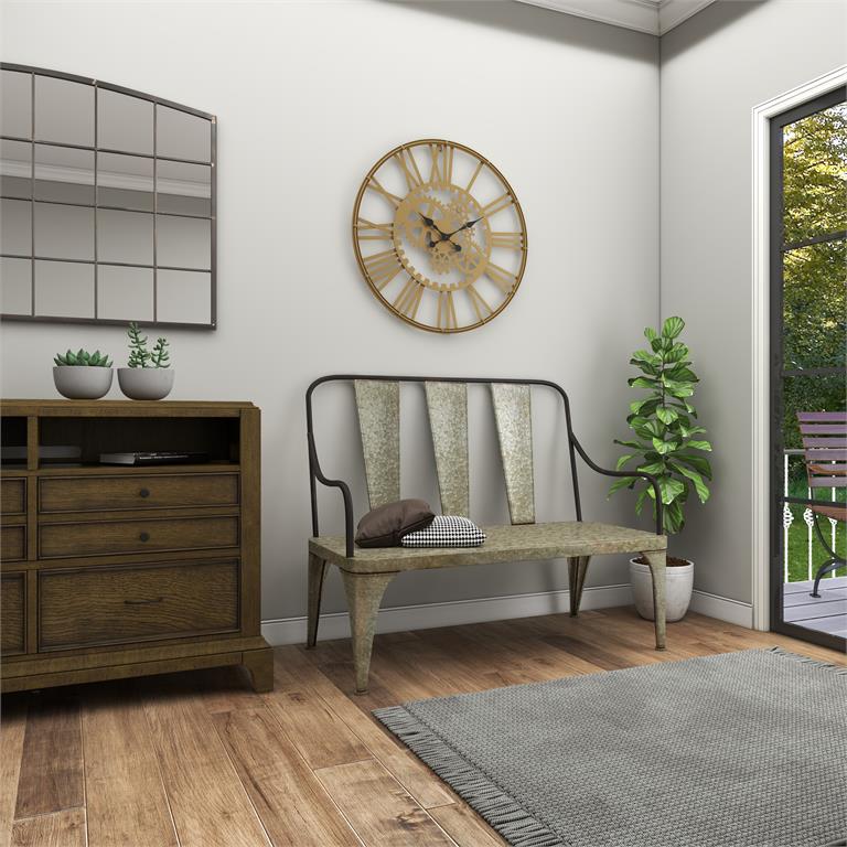 Silver Galvanized Metal Outdoor Farmhouse Bench by Homeportonline