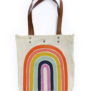 Rainbow Canvas Tote Bag with Vegan Leather Handles