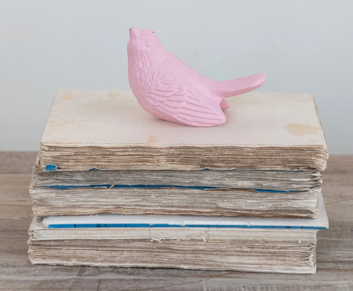 Decorative Cast Iron Bird Matte Pink 2.5"h by Homeportonline