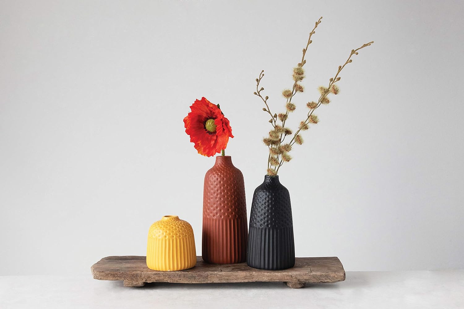 Vase Embossed Stoneware Matte Glaze 8.5" h Black by Homeportonline