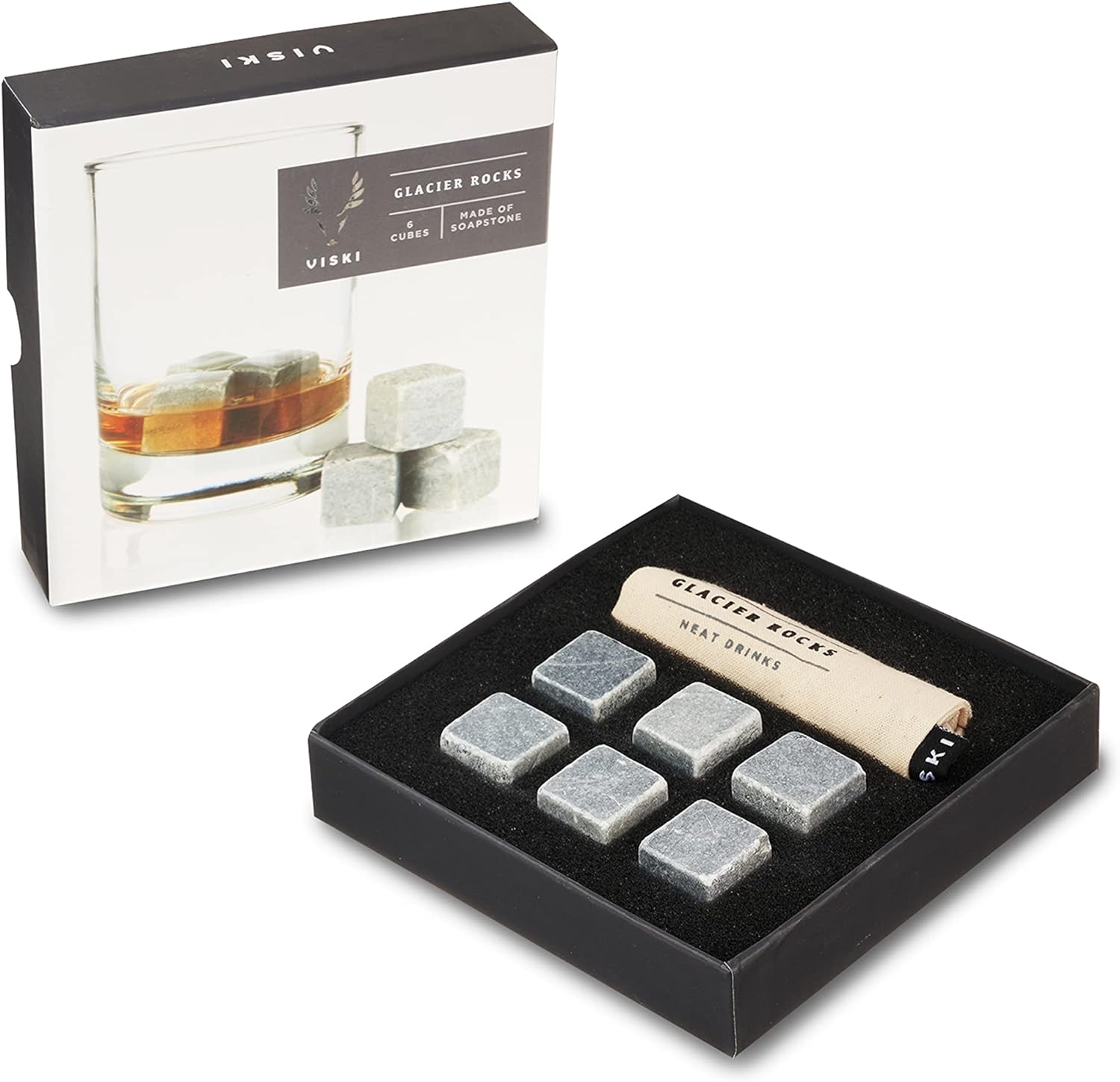 Whiskey Stones - Soapstone Cubes Glacier Rocks 6 Piece Box by Homeportonline