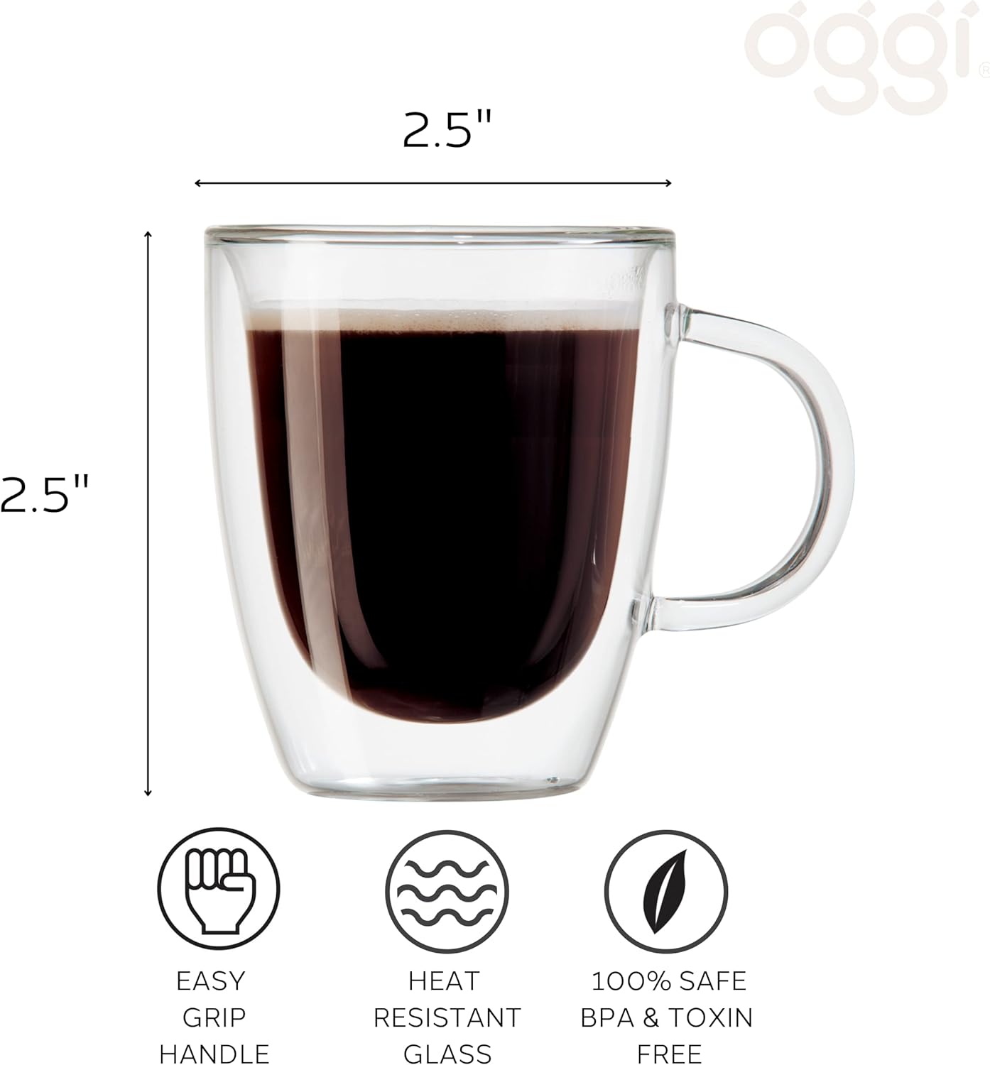 Coffee Mug Glass Double Wall Espresso 3oz Set of 2 (Sold Individually) by Homeportonline