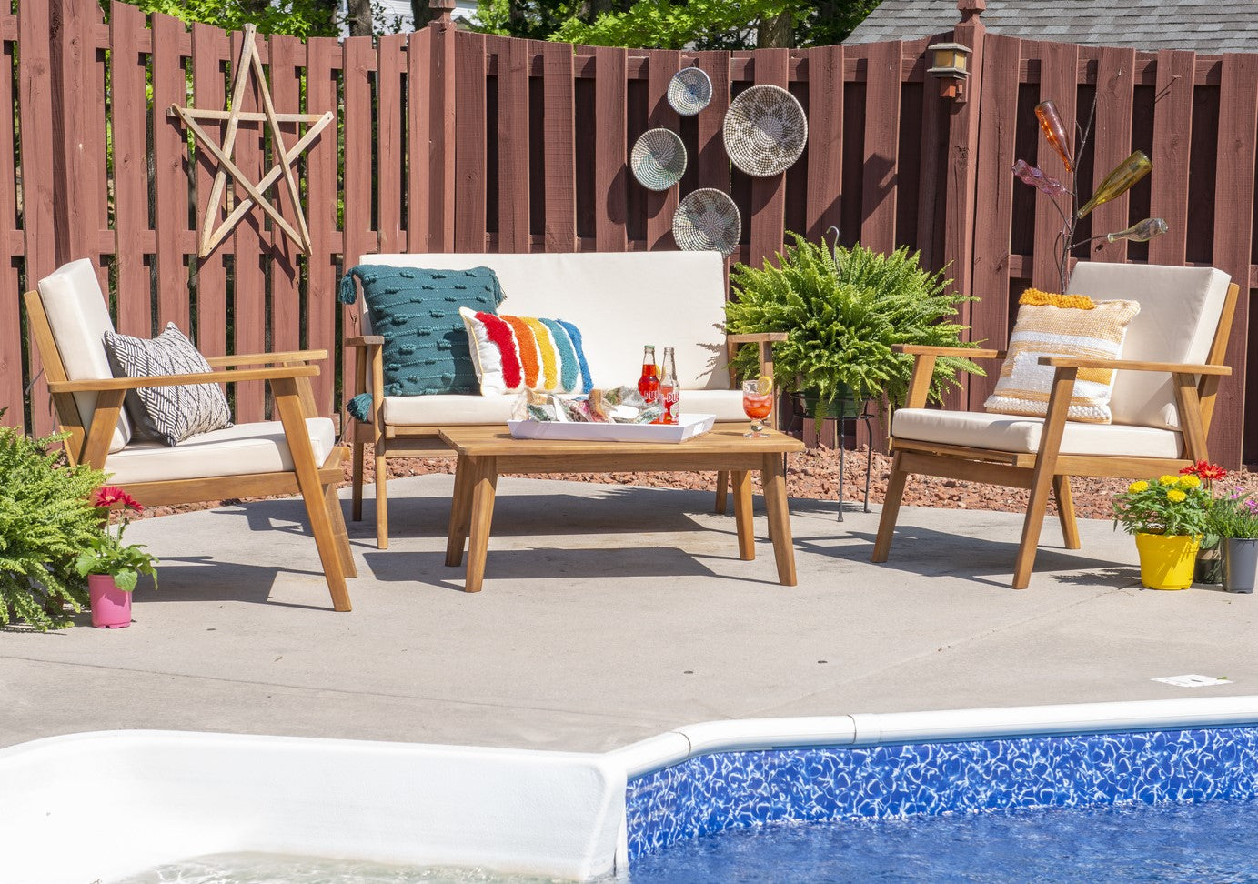 Cosgrove Acacia Wood Outdoor Chair with Natural Cushion by Homeportonline